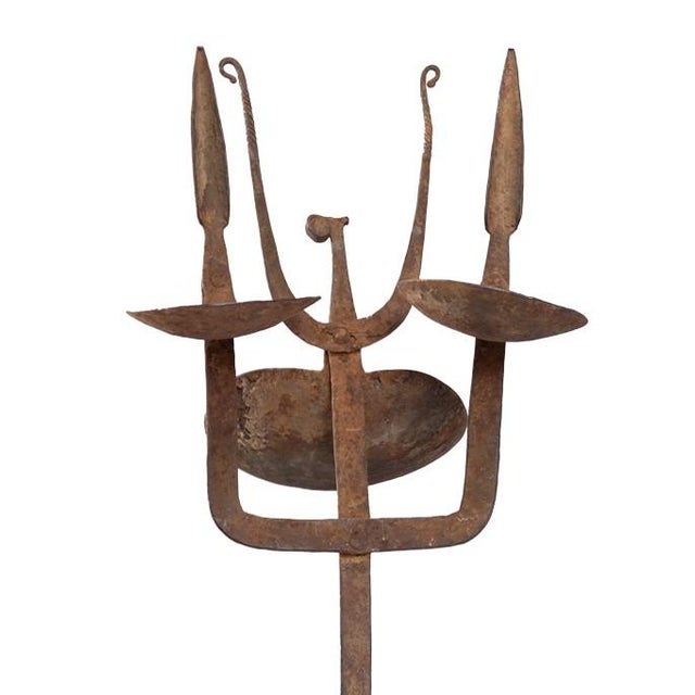1940s Dogon/Bambara Iron Oil Lamp From Mali With Stand - 35" H X 7" W For Sale - Image 4 of 8