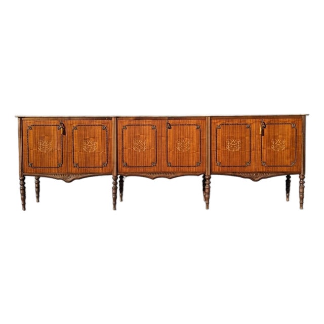 Antique Italian Louis XVI-Style Marble-Top Marquetry Sideboard For Sale