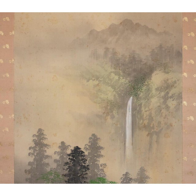 1960s "Landscape With Waterfall", Showa Japanese Silk Scroll Painting For Sale - Image 5 of 18