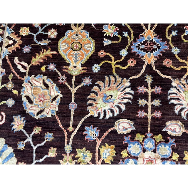 Black and Gold Afghan Sultani Wool Rug, Natural Dye Persian Floral Design, 6′7″ × 9′8″ For Sale - Image 9 of 15