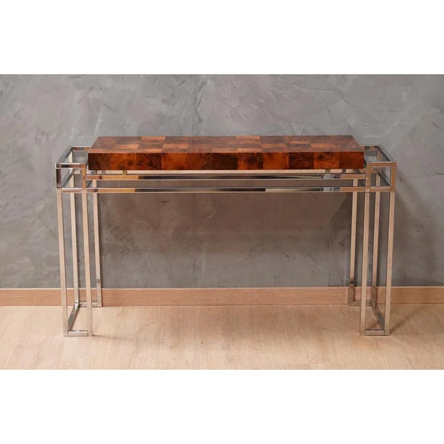 Chrome and Wood Console Table by Aldo Tura, 1970s For Sale - Image 12 of 13