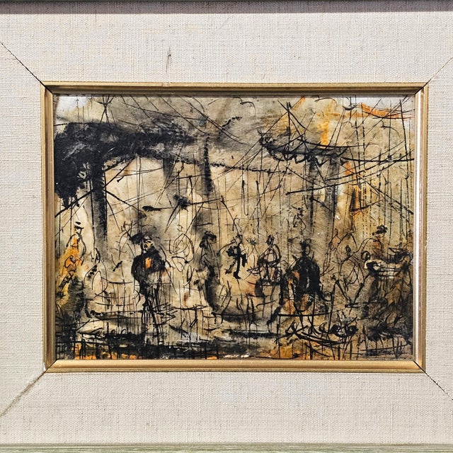 1950s Vintage Pasquale Cucaro Oil on Board California Modernist Figurative Painting (12") For Sale - Image 5 of 12