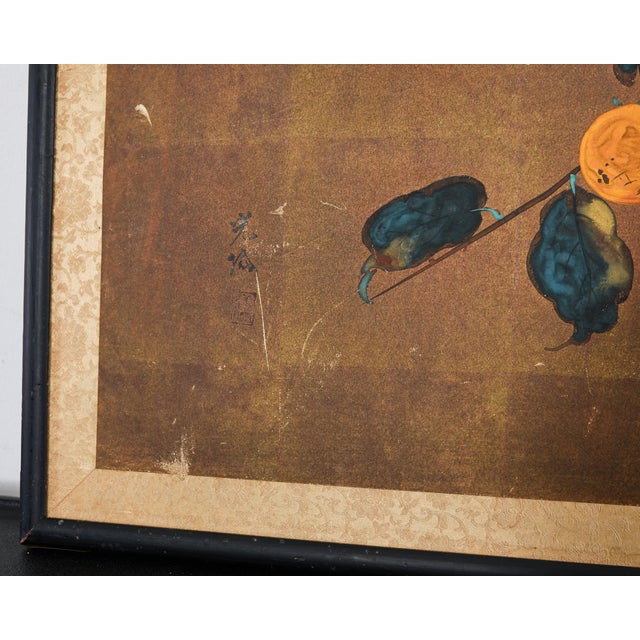 Japanese Showa Painted Panel Screen Persimmon Branch For Sale - Image 12 of 17