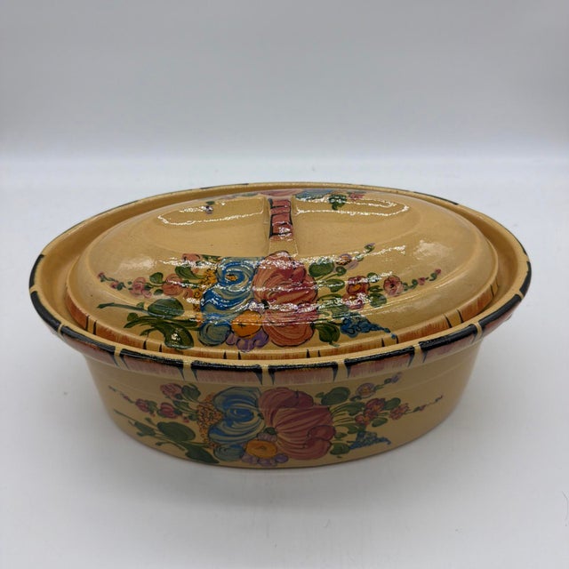 Large Vintage Hand-Painted French Covered Terrine, H. Siegfried, Soufflenheim, Alsace A cheerful vintage Alsatian covered...