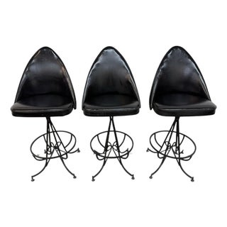 Mid-Century Modern Gothic Style Swivel Bar Stools - Set of 3 For Sale