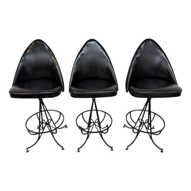 Mid-Century Modern Gothic Style Swivel Bar Stools - Set of 3 For Sale
