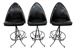 Mid-Century Modern Gothic Style Swivel Bar Stools - Set of 3