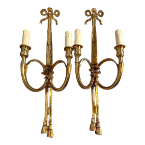 Late 20th C French Maker Louis XVI Bronze Wall Lamps /Sconces Pair