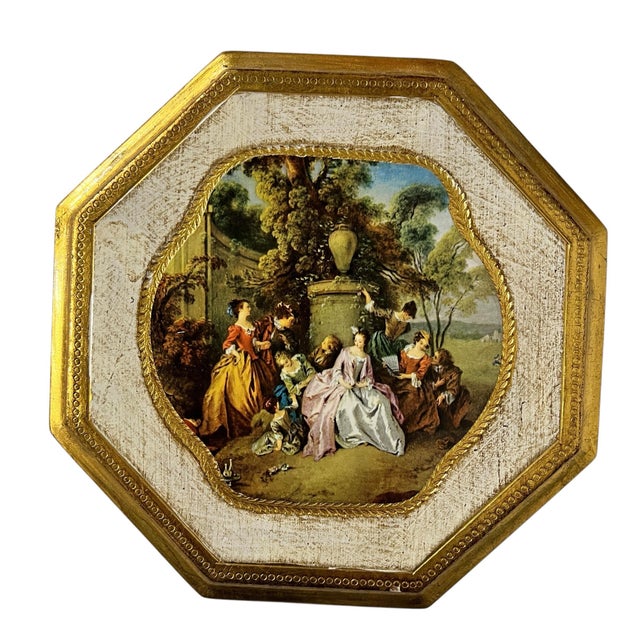 French Country Mid Century Italian Florentine Octagon Wall Plaques - A Pair For Sale - Image 3 of 6