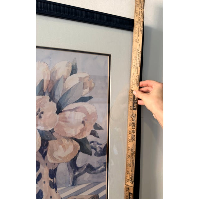 Vintage Jerianne Van Dijk Oversized Framed Floral Lithograph – Pink Tulips in Delft Pitcher For Sale - Image 14 of 16