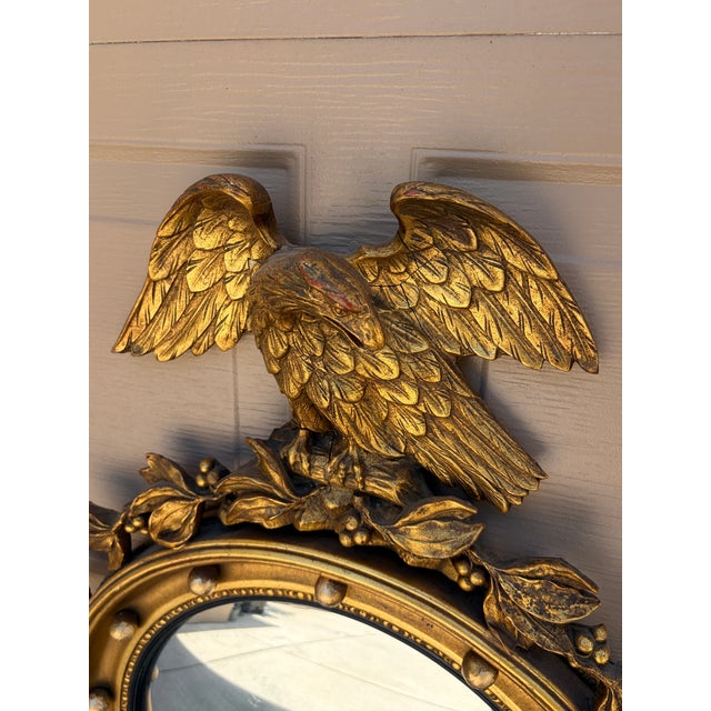 Antique 19th Century American Federal Giltwood Eagle Bullseye Convex Mirror For Sale - Image 4 of 11