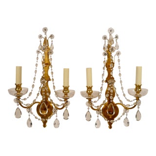 Gilt Bronze and Crystal Two Light Sconces by Sterling Bronze Co. N.Y - A Pair For Sale