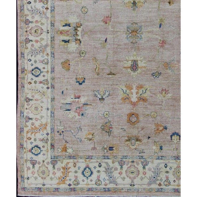 Shabby Chic Keivan Woven Arts Angora Turkish Oushak Rug in Dusty Pink and Ivory 10'3 X 13'9 For Sale - Image 3 of 12