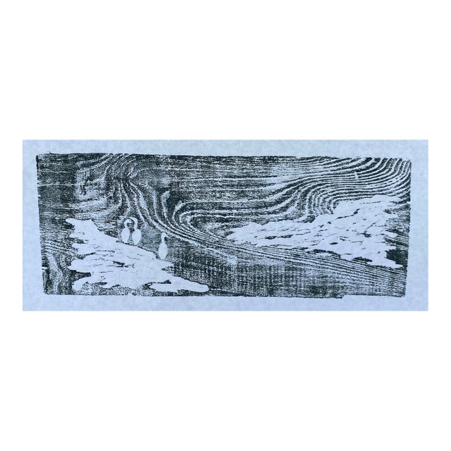 1960s Mid Century Modern Coastal Landscape Woodcut For Sale