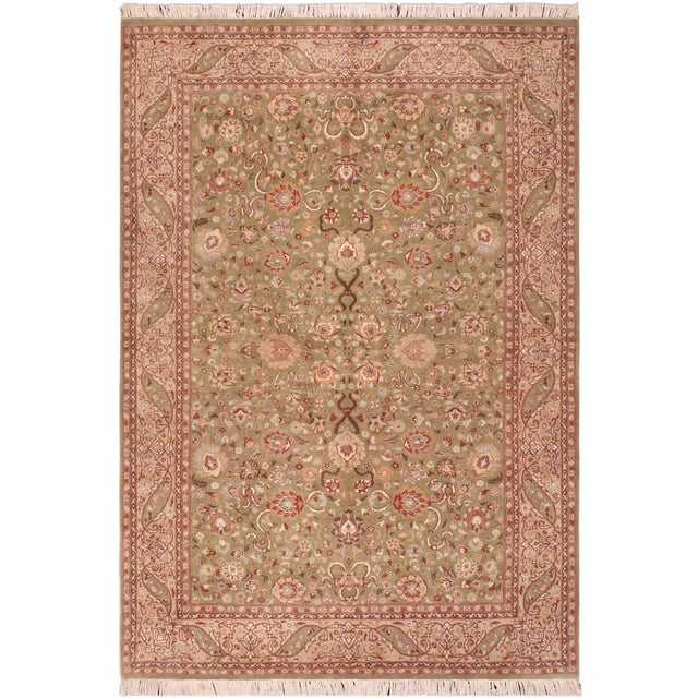 Shabby Chic Floral 1990's Pak-Persian Green/Beige Wool Rug - 5'11'' X 9'3'' For Sale - Image 9 of 9