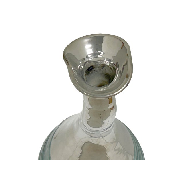 Teal Teal Green Metallic Silver Glaze Narrow Neck Ceramic Art Vase For Sale - Image 8 of 11