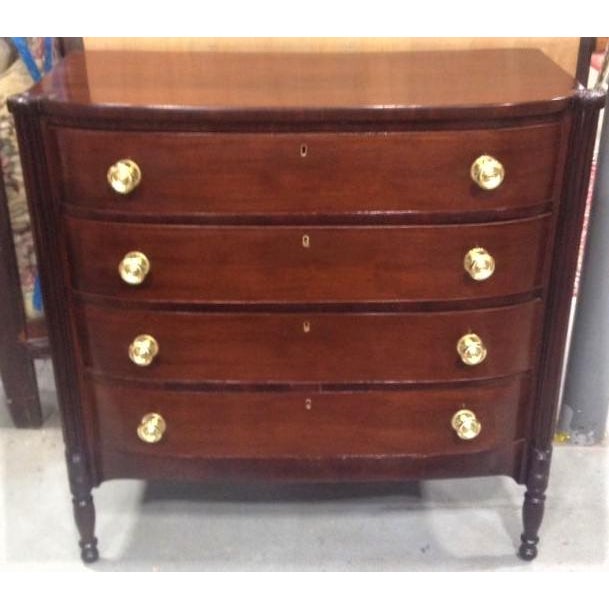 Antique Sheraton Mahogany Bowfront Chest Of Drawers With Cookie