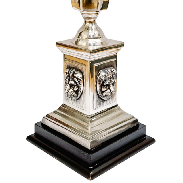 Late 20th Century Grand Tour Style Lion Head Monumental Obelisk – Architectural Finial on Tiered Wood Base For Sale In San Diego - Image 6 of 7