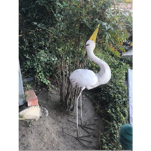 Vintage Mid-Century Mod Iron Heron White Coastal Egret Yard Statue For Sale - Image 9 of 9