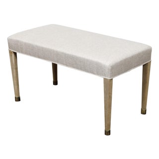 French Art Deco 1930s Bleached Walnut Bench with Brass Feet and Upholstery For Sale