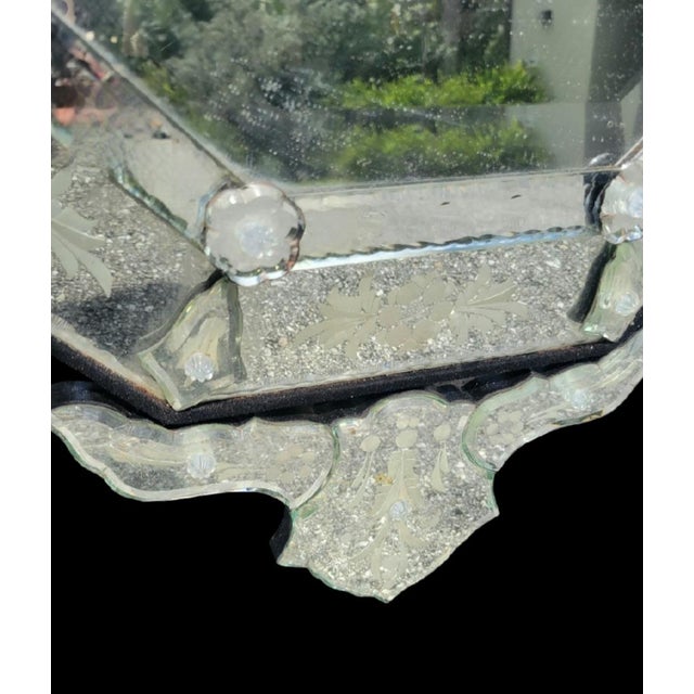 Venetian Hollywood Regency Etched Cut Glass Pagoda Style Narrow Wall Mirror For Sale - Image 9 of 10