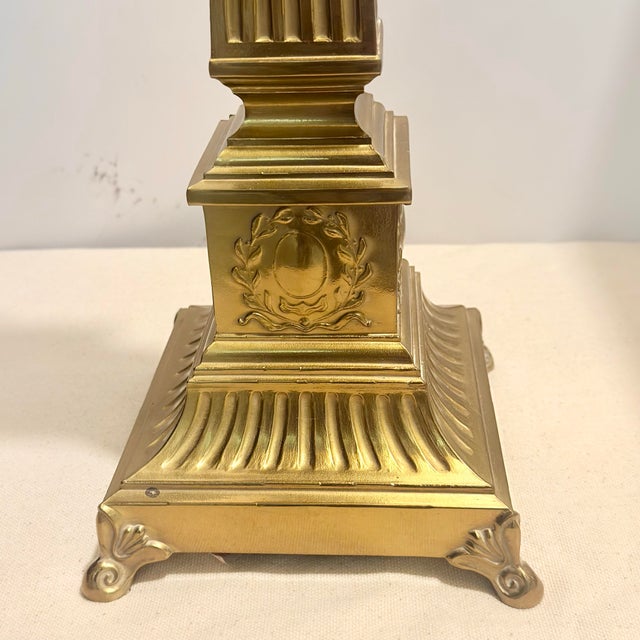 Metal Vintage 1990s Robert Abbey Neoclassical Style Brass Table Lamps - A Pair For Sale - Image 7 of 12