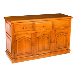 Vintage Oak Panelled Three Door Sideboard For Sale