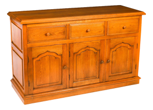 Vintage Oak Panelled Three Door Sideboard