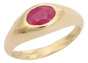 Retro Unisex Solid 14k Yellow Gold Oval Ruby Ring Size 7