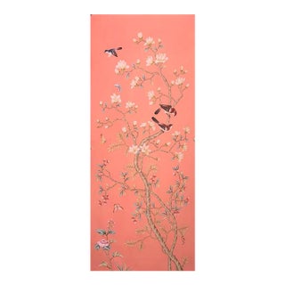 Chinoiserie Wallpaper Panel – Hand Painted Floral Bird Wall Mural, Luxury Wall Decor For Sale