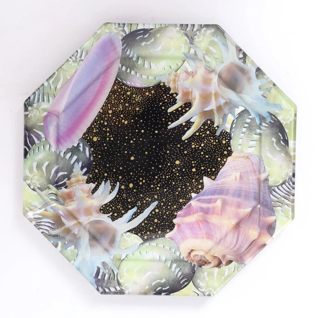 Mid-Century Modern Set of Six Reverse Decoupage Seashell Glass Plates by Pablo Manzoni For Sale - Image 3 of 10