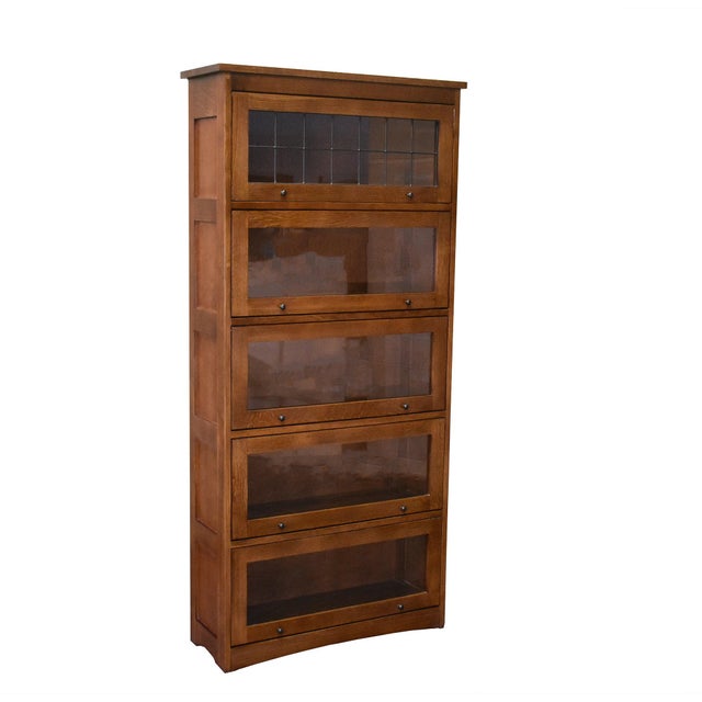 Mission Craftsman Style Oak Barrister Bookcase - 5 Stack - Walnut For Sale - Image 16 of 17