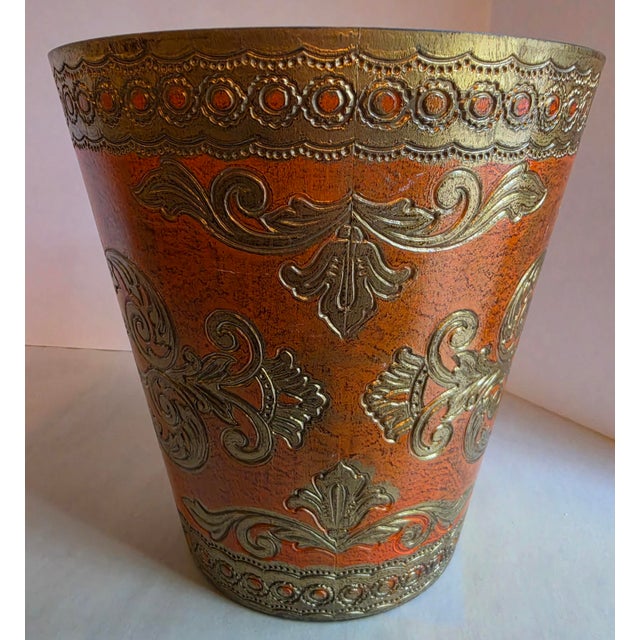 This Florentine wastebasket is a rare, lovely shade of burnt orange along with warm gilt. The combination of these colors...