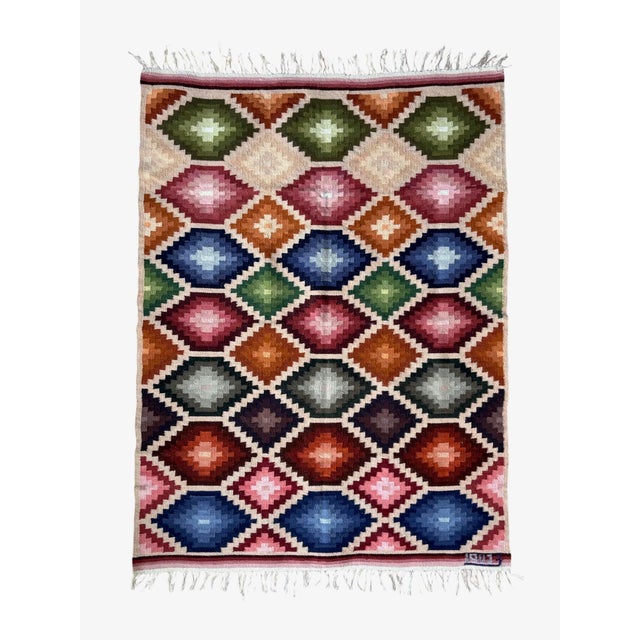 Textile Hand-Woven Ecuadorian Wool Kilim, Signed For Sale - Image 7 of 13