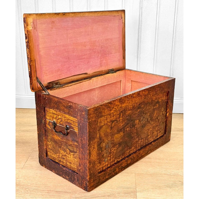Arts & Crafts Antique Arts & Crafts Flemish Pyrography Storage Chest Box For Sale - Image 3 of 10