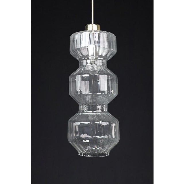 Metal Mid-Century Modern Glass and Brass Pendant Lamp, Bohemia, Czechoslovakia, 1970s For Sale - Image 7 of 12