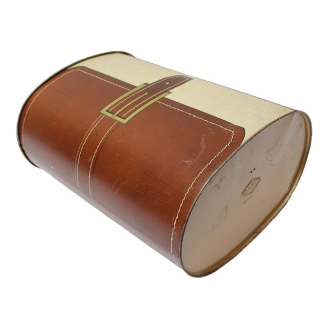 Vintage Cheinco "Pocketbook" Tin Litho Wastebasket For Sale