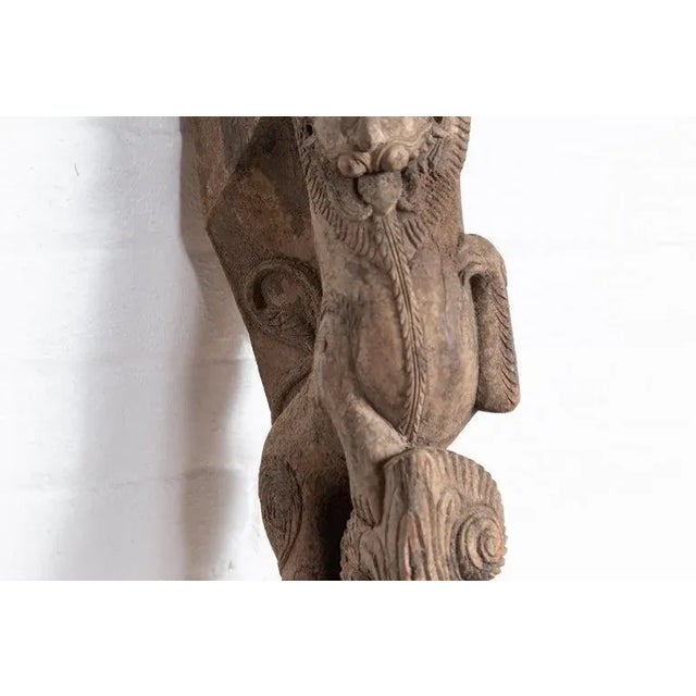 Brown Antique Indian Mythological Guardian Lion with Gujerat For Sale - Image 8 of 11