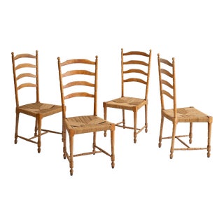 Rustic Italian Ladder Back Dining Chairs - a Set of 4 For Sale