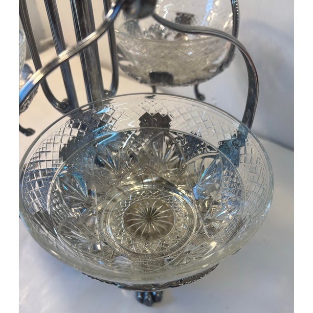 Vintage Silver Metal and Crystal Epergne For Sale In Dallas - Image 6 of 12
