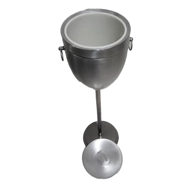 Mid-Century Modern Mid-Century Modern Brushed Aluminum Floor Standing Champagne Ice Bucket With Lid For Sale - Image 3 of 8
