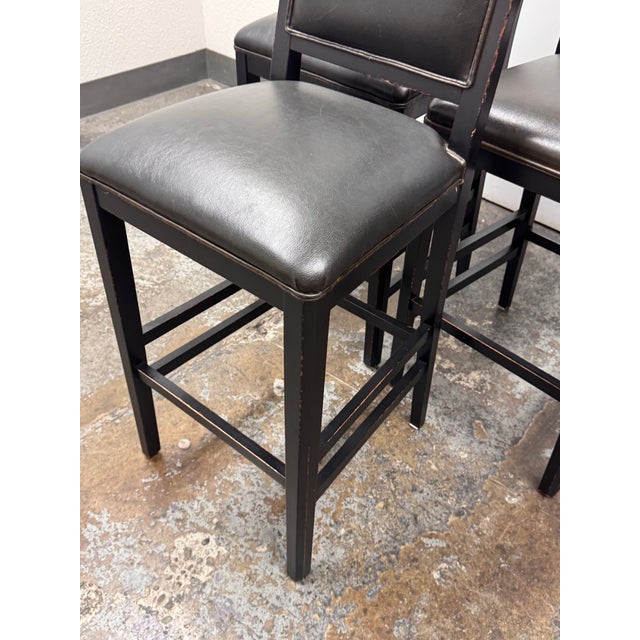 Buying & Design Italian Black Leather Barstools, Set of Three For Sale - Image 10 of 12