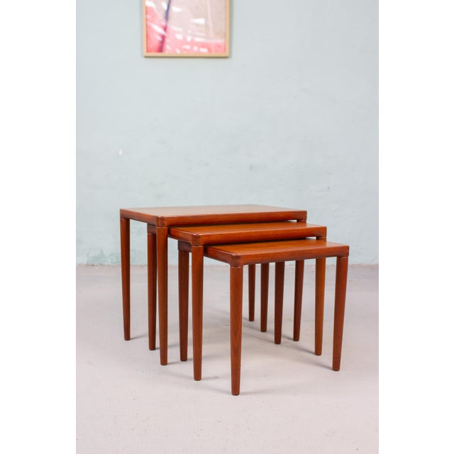 Vintage Danish Bramin Nesting Tables in Teak by H.W. Klein for Bramin, 1960s, Set of 3 For Sale - Image 4 of 15