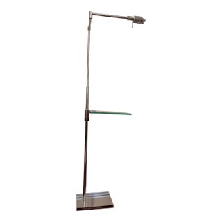 1970s Italian Postmodern Chrome & Glass Floor Swing Arm Adjustable Lamp With Pharmacy Shade and Relco Milano Dimmer For Sale