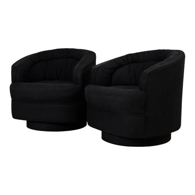1970's Black Swivel Chairs in the Style of Milo Baughman - A Pair For Sale