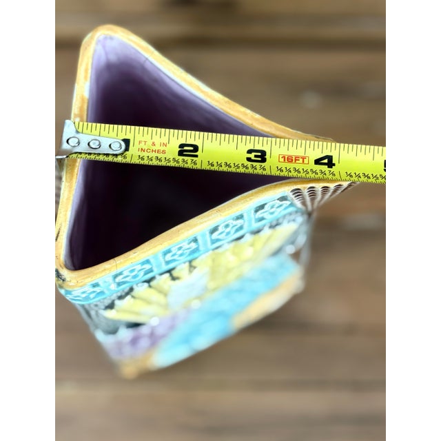 Victorian Majolica Aesthetic Movement Pitcher — Birds, Fans & Bamboo Handle c.1880 For Sale - Image 11 of 12