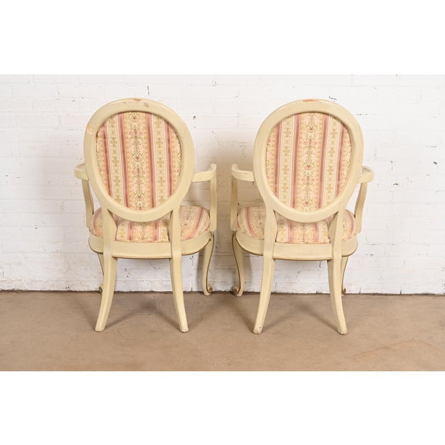 Karges French Provincial Louis XV Cream Lacquered and Gold Gilt Armchairs or Dining Chairs, Pair For Sale - Image 9 of 11