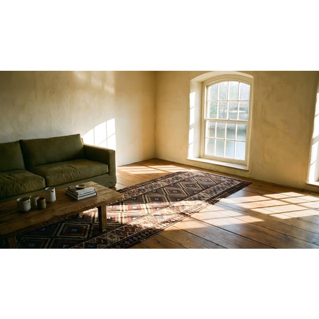 Textile 1900s Multicolor Diamond Antique North West Persian Rug 3'2" X 9'6" Handknotted Wool Carpet For Sale - Image 7 of 9