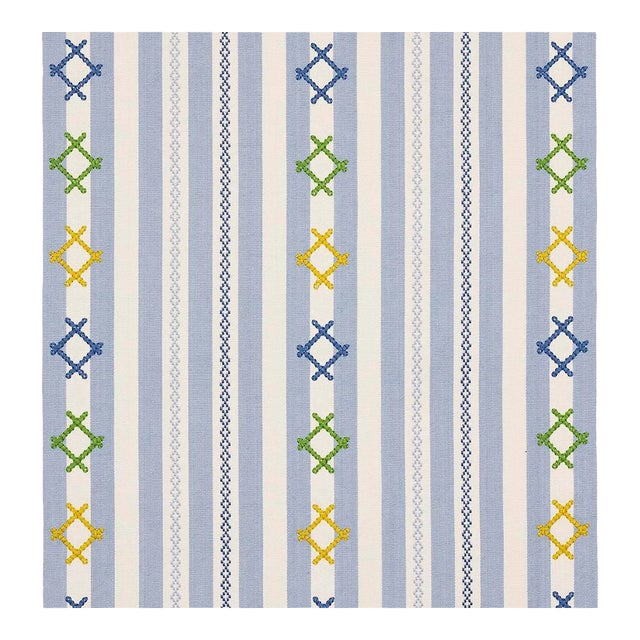 Sample - Schumacher Rhodes Stripe Fabric in Sky For Sale