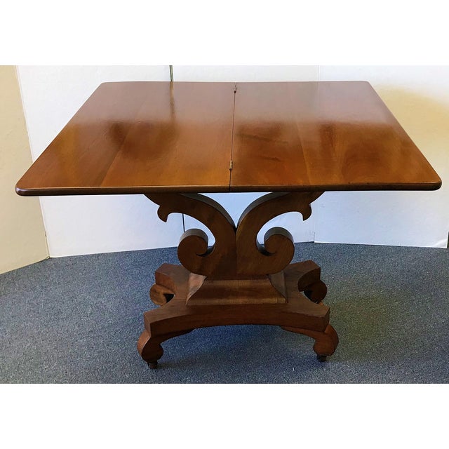 Antique Empire Era Burl Mahogany Swivel Top Game Table With Storage